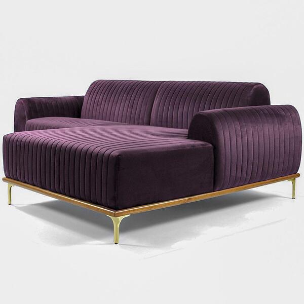 Sofá 04 Lugares 230 Cm Chaise Esquerdo Molino Veludo Roxo