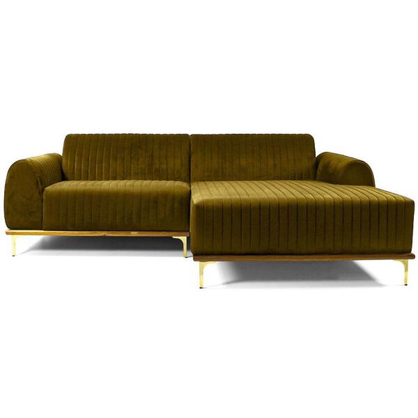Sofá 04 Lugares 230 Cm Chaise Esquerdo Veludo Mostarda