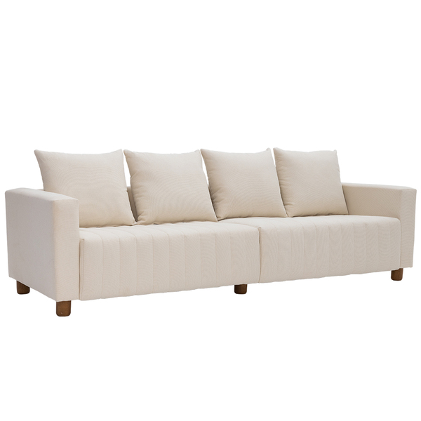 Sofá 04 Lugares 260cm Dublin Pés Madeira Castanho Linho Bege