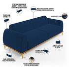 Sofá 04 Lugares Para Sala De Estar Kiev 260 Cm D02 Veludo Azu