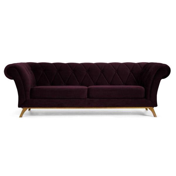 Sofá 180cm 3 Lugares Base Madeira Império B-292 Veludo Uva -