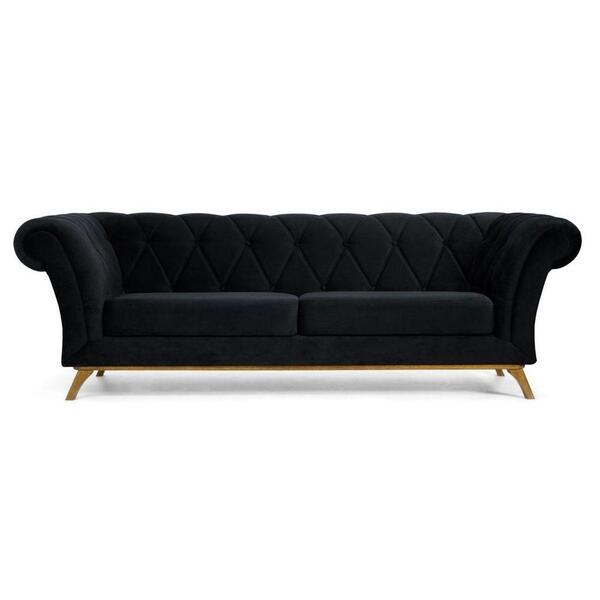 Sofá 180cm 3 Lugares Base Madeira Império B-300 Veludo Preto