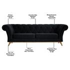 Sofá 180cm 3 Lugares Base Madeira Império B-300 Veludo Preto