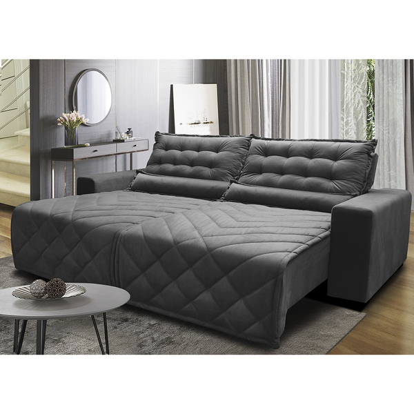 Sofá 2,62m Retrátil E Reclinável Com Molas Cama Inbox Plus Te