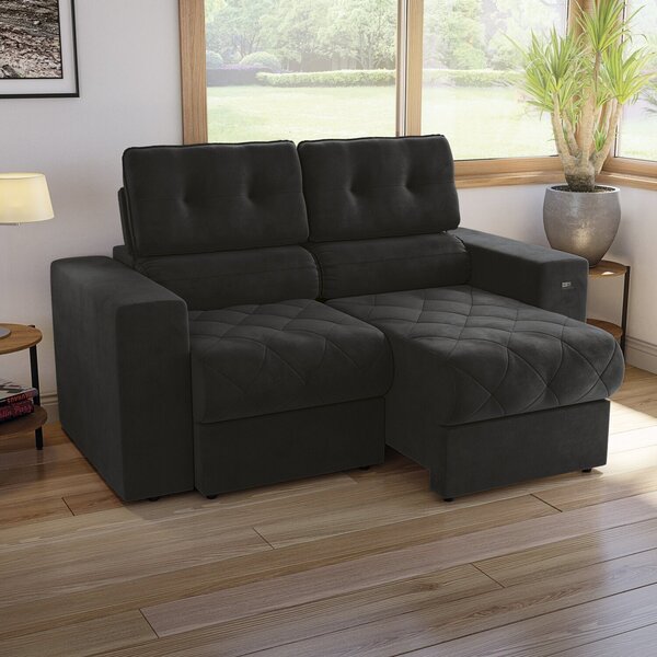 Sofá 200 Cm Retrátil E Reclinável Delta Preto