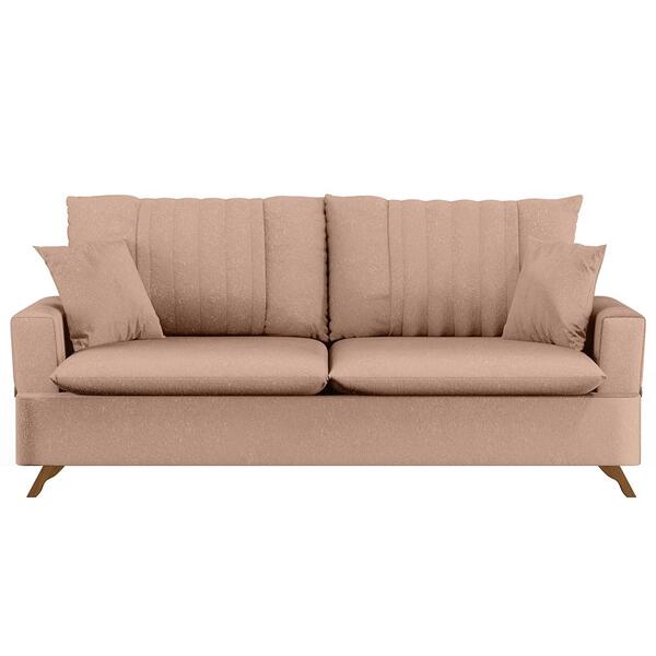 Sofá 200cm 3 Lugares Com Almofadas Pés Curvos Veras Linho D05