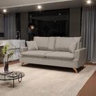 Sofá 200cm 3 Lugares Com Almofadas Pés Curvos Veras Linho D05