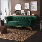 Sofá 210cm 3 Lugares Base Madeira Veludo Verde Musgo