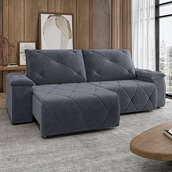 Sofá 210cm Retrátil E Reclinável 4 Lugares Texas Chumbo
