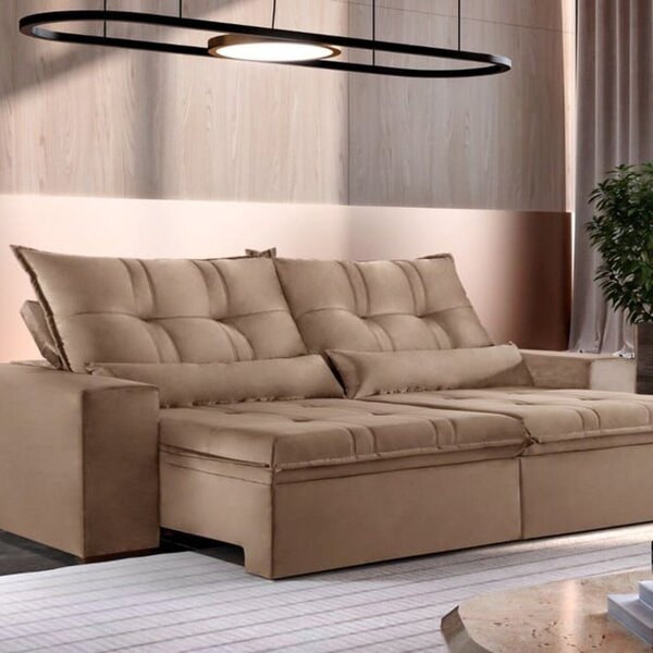 Sofá 210cm Retrátil E Reclinável Zoy Com Molas Bonnel Bege