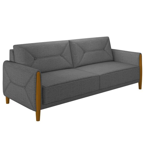 Sofá 220cm 3 Lugares Quebec M22 Linho Cinza Escuro - Mpozenato