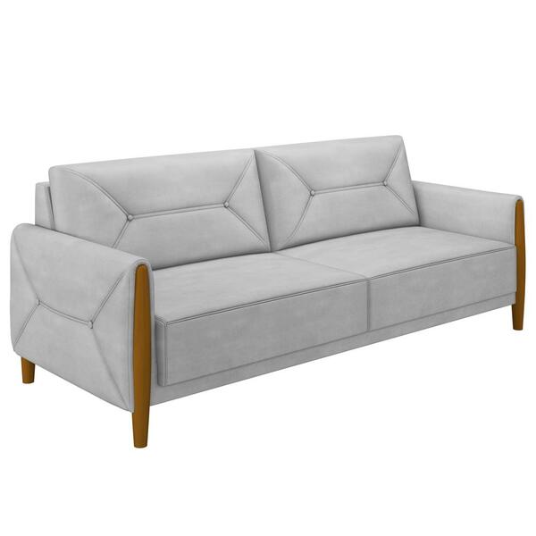 Sofá 220cm 3 Lugares Quebec M22 Veludo Cinza - Mpozenato