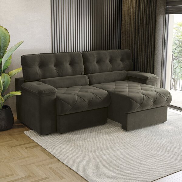 Sofá 230 Cm Retrátil E Reclinável Malta Chumbo Escuro