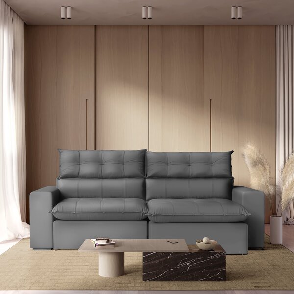 Sofá 230 Cm Retrátil E Reclinável Molas Ensacadas Cinza