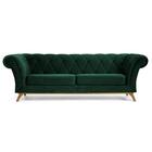 Sofá 230cm 3 Lugares Base Madeira Império Veludo Musgo Domi