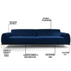 Sofá 230cm 3 Lugares Molino Veludo Azul Marinho