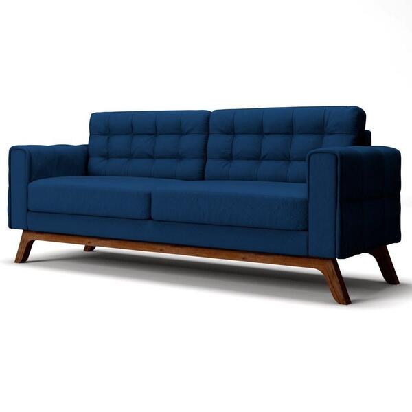Sofá 230cm 3 Lugares Sandero Veludo Azul Marinho
