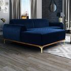 Sofá 230cm 4 Lugares Chaise Molino Veludo Azul Marinho