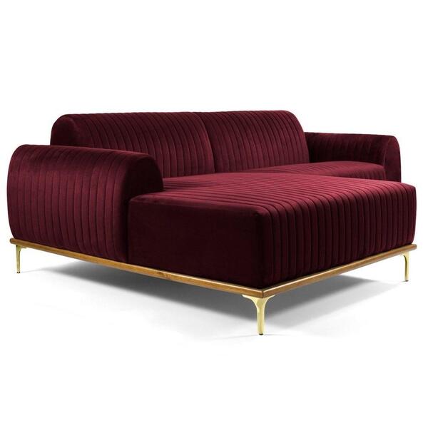Sofá 230cm 4 Lugares Chaise Molino Veludo Marsala