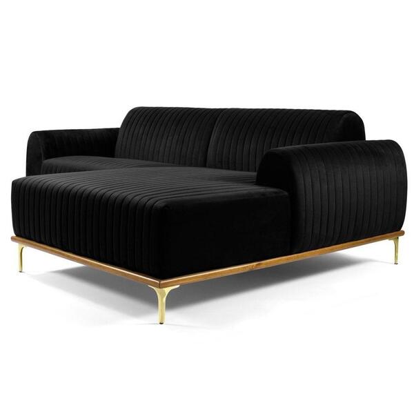Sofá 230cm 4 Lugares Chaise Molino Veludo Preto