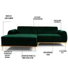 Sofá 230cm 4 Lugares Chaise Molino Veludo Verde Musgo
