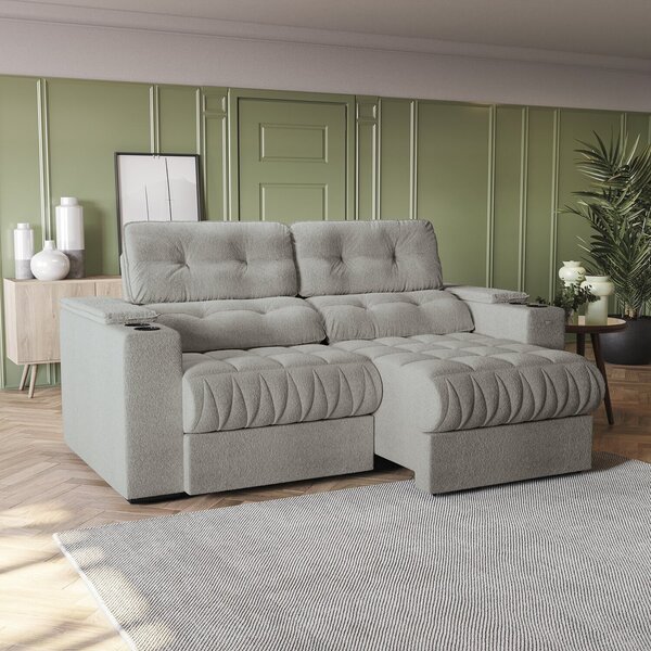 Sofá 230cm Com Porta Copos Retrátil E Reclinável Premier Bouc