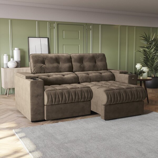 Sofá 230cm Com Porta Copos Retrátil E Reclinável Premier Velu