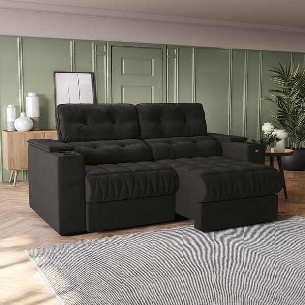 Sofá 230cm Com Porta Copos Retrátil E Reclinável Premier Velu