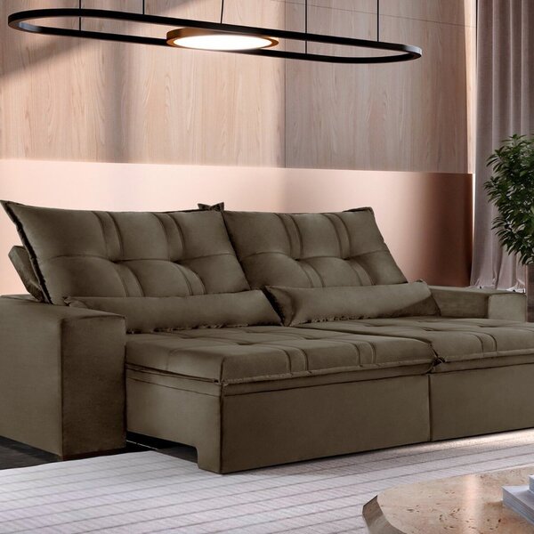 Sofá 230cm Retrátil E Reclinável Zoy Com Molas Bonnel Marrom