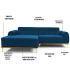 Sofá 245cm 4 Lugares Chaise Molino Veludo Azul