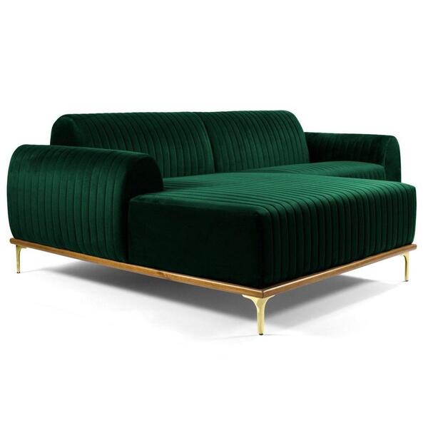 Sofá 245cm 4 Lugares Chaise Molino Veludo Verde Musgo