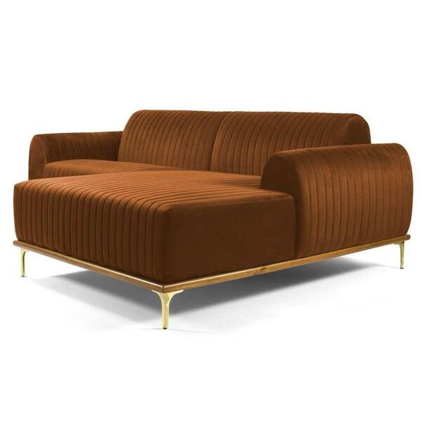 Sofá 245cm 4 Lugares Com Chaise Direito Pés Gold Molino B-262
