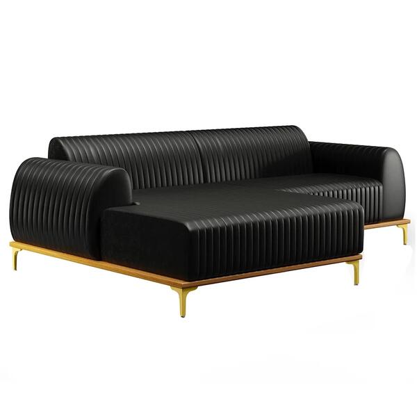 Sofá 245cm 4 Lugares Com Chaise Esquerdo Pés Gold Molino B-15