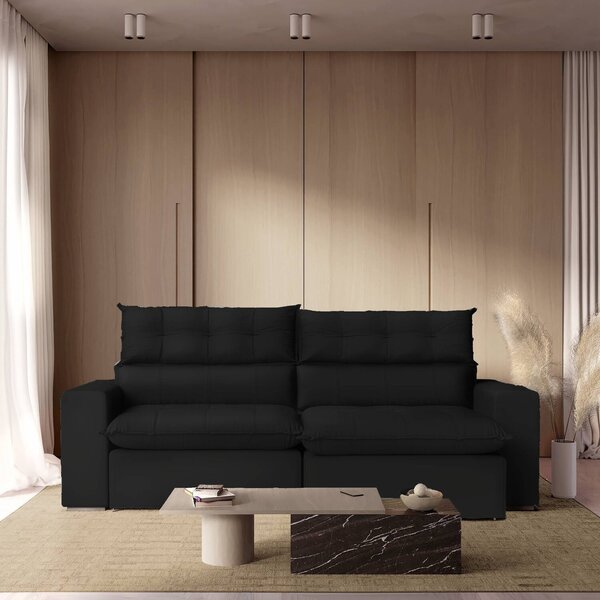Sofá 250 Cm Retrátil E Reclinável Molas Ensacadas Preto
