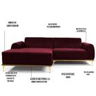 Sofá 255cm 4 Lugares Chaise Molino Veludo Marsala
