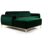 Sofá 255cm 4 Lugares Chaise Molino Veludo Verde Musgo
