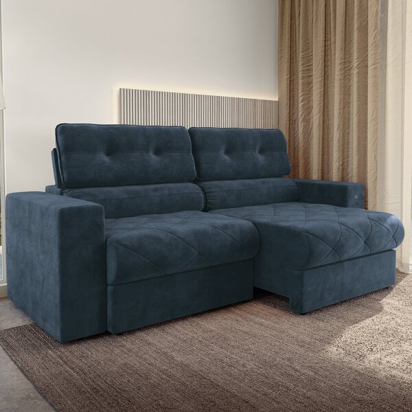 Sofá 260 Cm Retrátil E Reclinável Delta Marinho