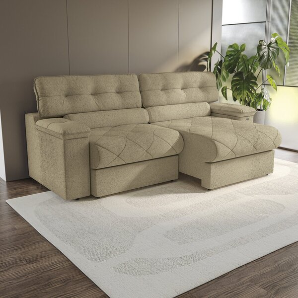 Sofá 260 Cm Retrátil E Reclinável Malta Bege