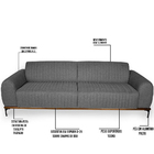 Sofá 260cm 4 Lugares Pés Preto Molino C-416 Linho Cinza - Domi