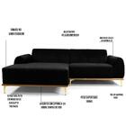 Sofá 265cm 4 Lugares Chaise Molino Veludo Preto