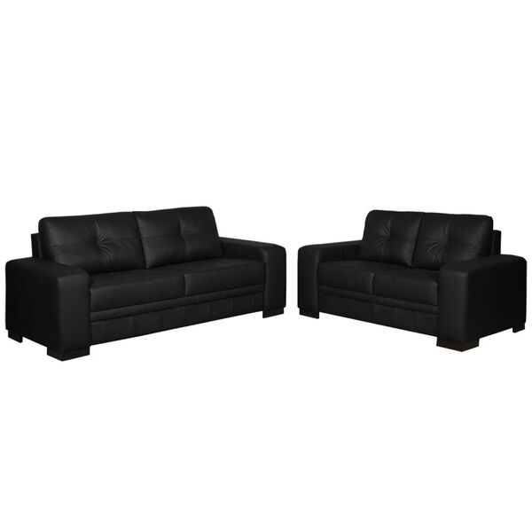 Sofá 2 E 3 Lugares Milano Couro Preto Fosco G58 - Gran Belo