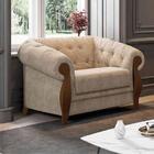 Sofá 2 Lug. Poltrona Em Linho Bege Com Molas Espirais Adhara