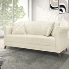 Sofá 2 Lugares 1,60 M Linho Rústico Natural Com Pés De Madeir