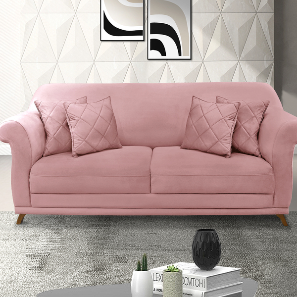 Sofá 2 Lugares 1,60 M Veludo Rosa Com Pés De Madeira E 2 Almo