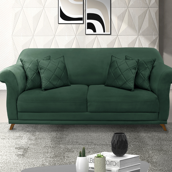 Sofá 2 Lugares 1,60 M Veludo Verde Floresta Com Pés De Madeir