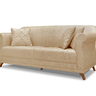 Sofá 2 Lugares 1,80 M Linho Dourado Com Pés De Madeira E 2 Al