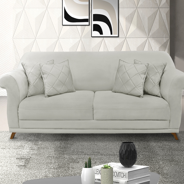 Sofá 2 Lugares 1,80 M Veludo Prata Com Pés De Madeira E 2 Alm