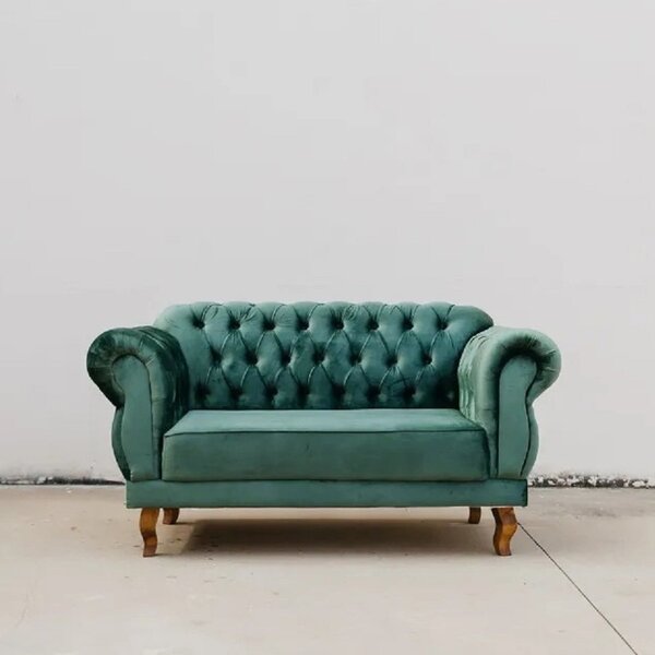 Sofá 2 Lugares 150cm Chesterfield Veludo Verde Elizabeth Zurc
