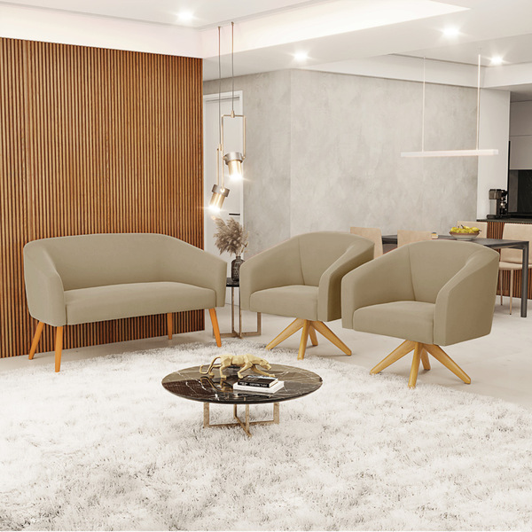 Sofá 2 Lugares 1 Poltrona Stella Base Giratória Ma30 Suede D0