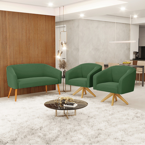 Sofá 2 Lugares 1 Poltrona Stella Base Giratória Ma30 Suede D0